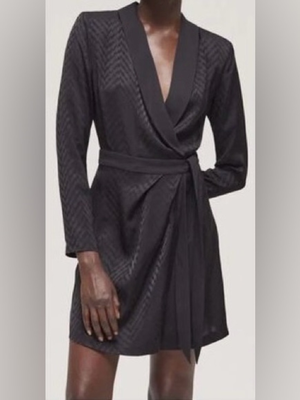 The Kooples Black Chevron Jacquard Wrap Mini Dress Tuxedo Collar Sz S